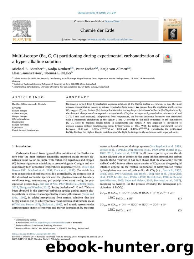 Multi-isotope (Ba, C, O) partitioning during experimental carbonatization of a hyper-alkaline solution by unknow