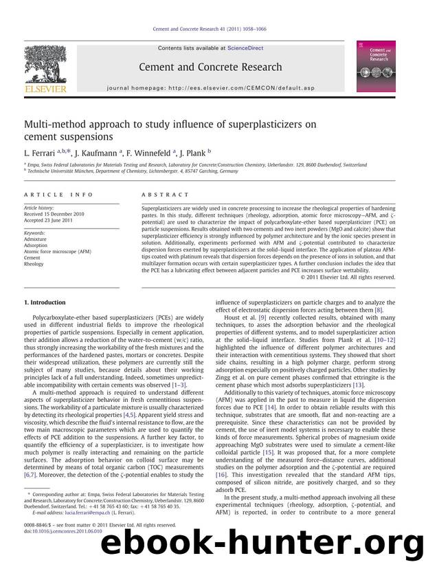 Multi-method approach to study influence of superplasticizers on cement suspensions by L. Ferrari & J. Kaufmann & F. Winnefeld & J. Plank