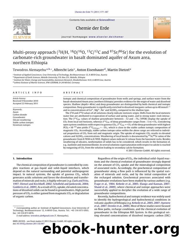 Multi-proxy approach (2HH, 18O16O, 13C12C and 87Sr86Sr) for the evolution of carbonate-rich groundwater in basalt dominated aquifer of Axum area, northern Ethiopia by Tewodros Alemayehu