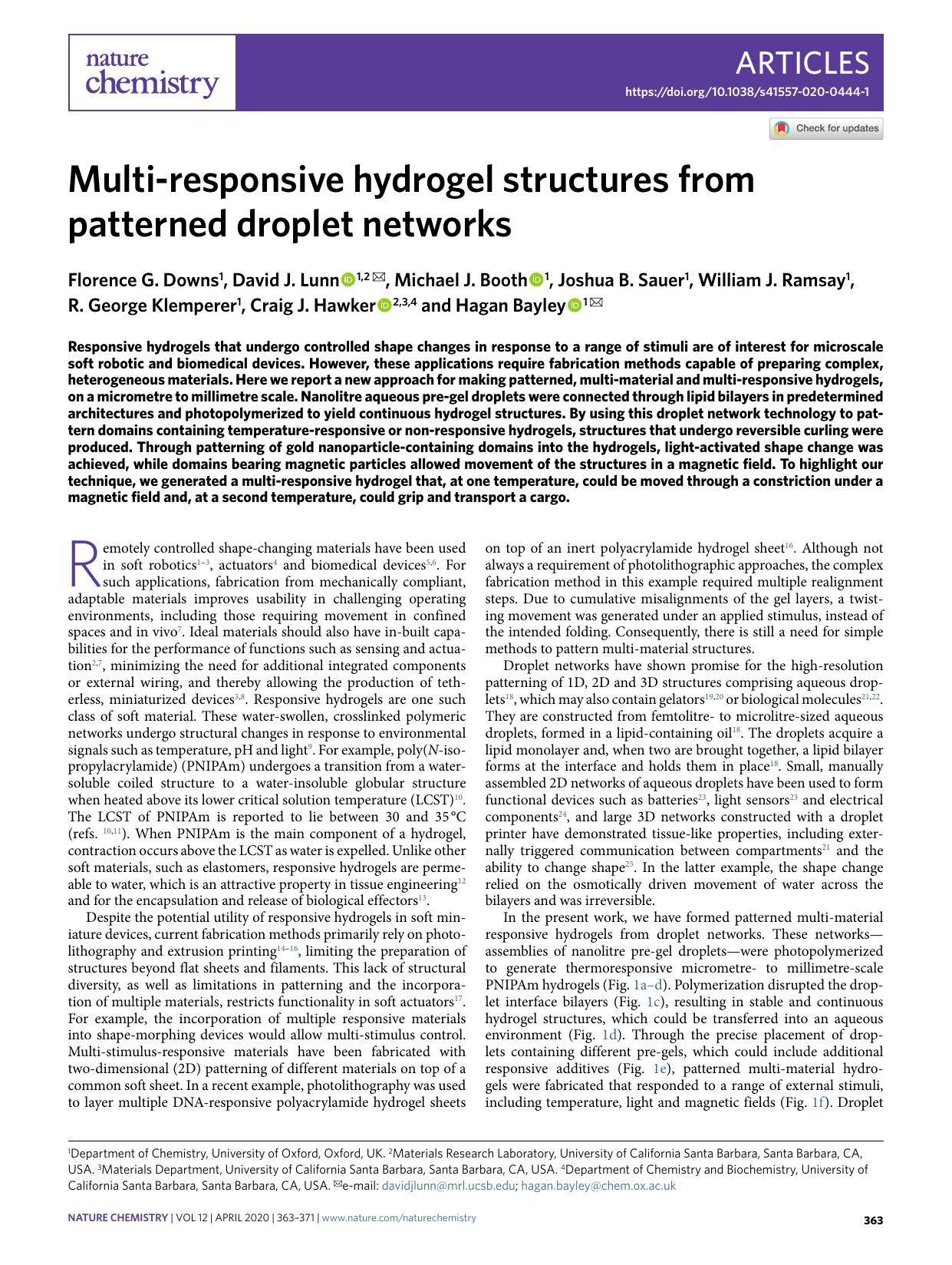 Multi-responsive hydrogel structures from patterned droplet networks by unknow