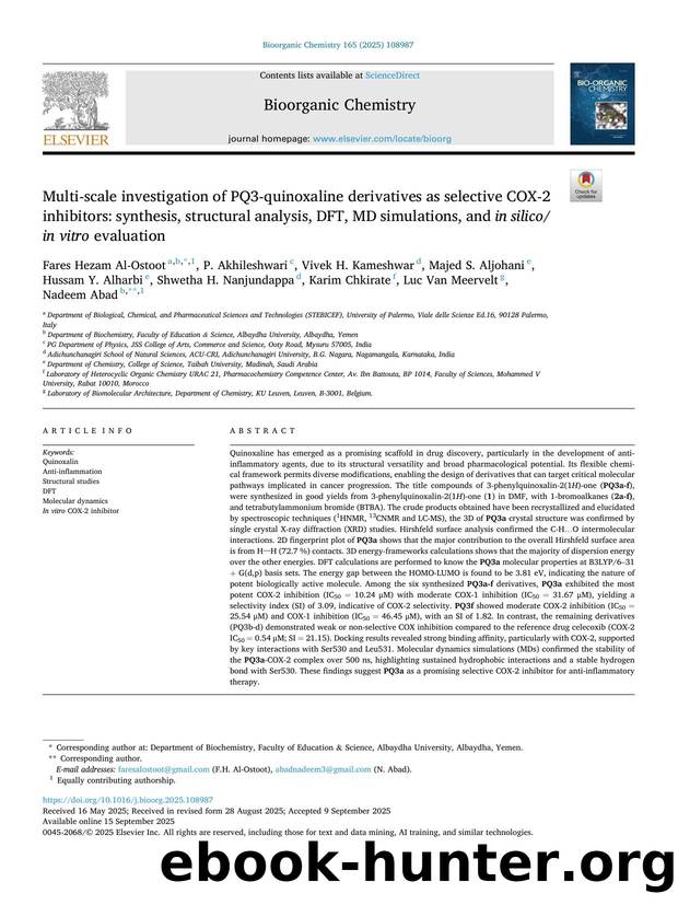 Multi-scale investigation of PQ3-quinoxaline derivatives as selective COX-2 inhibitors: synthesis, structural analysis, DFT, MD simulations, and in silico  in vitro evaluation by Fares Hezam Al-Ostoot
