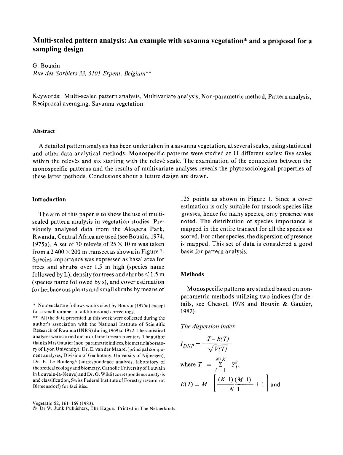 Multi-scaled pattern analysis: An example with savanna vegetation and a proposal for a sampling design by Unknown