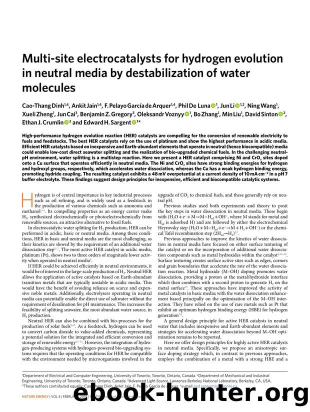 Multi-site electrocatalysts for hydrogen evolution in neutral media by destabilization of water molecules by unknow