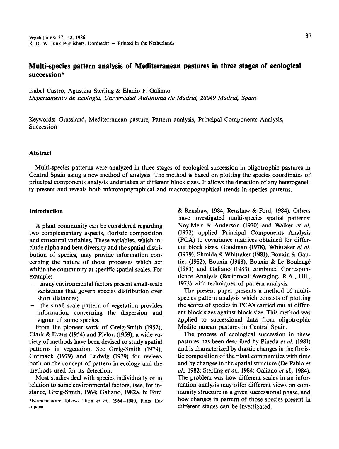 Multi-species pattern analysis of Mediterranean pastures in three stages of ecological succession by Unknown