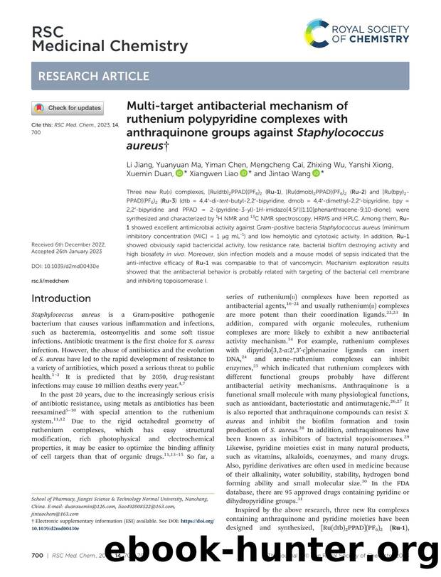 Multi-target antibacterial mechanism of ruthenium polypyridine complexes with anthraquinone groups against Staphylococcus aureus by unknow
