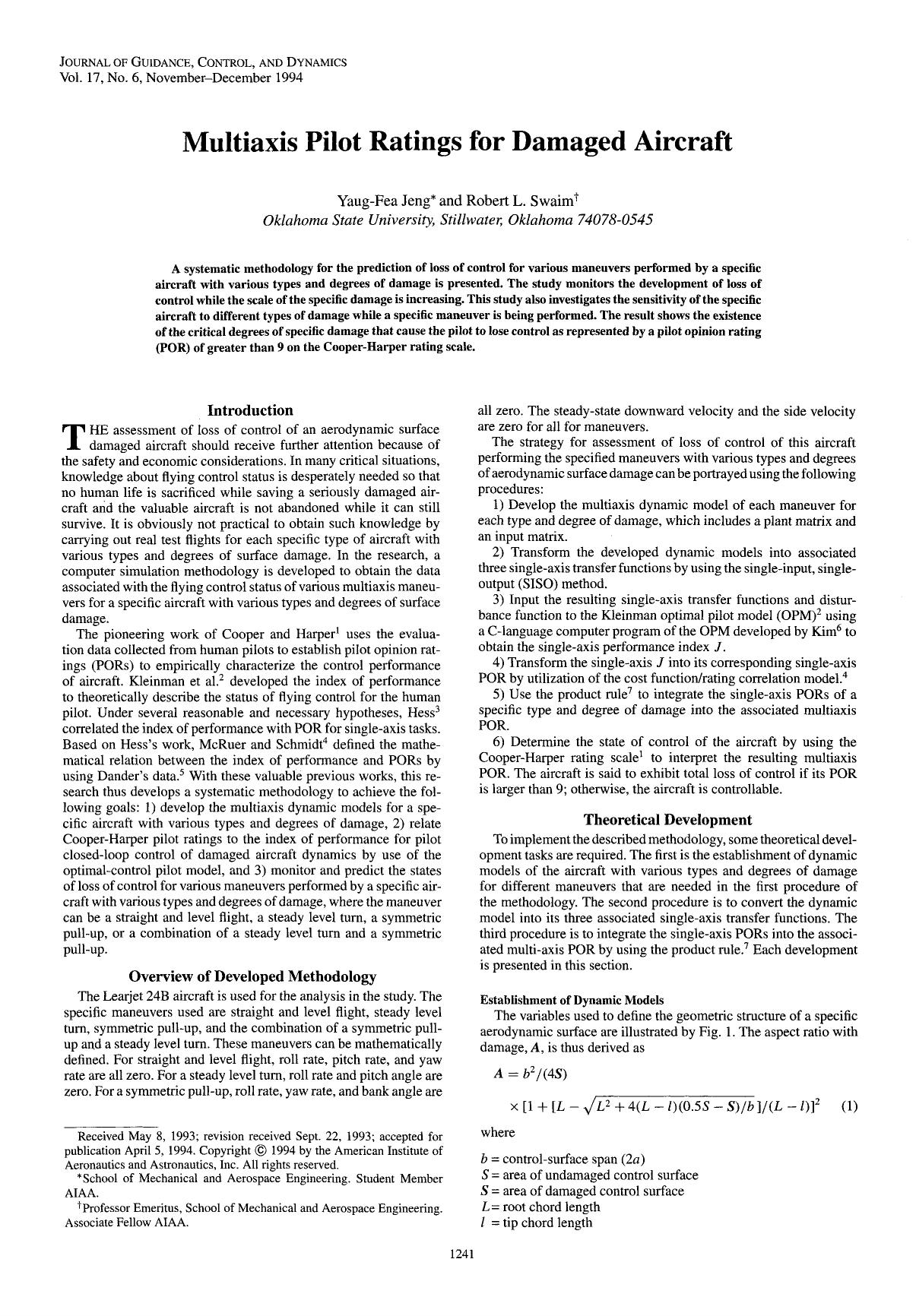 Multiaxis pilot ratings for damaged aircraft by Unknown