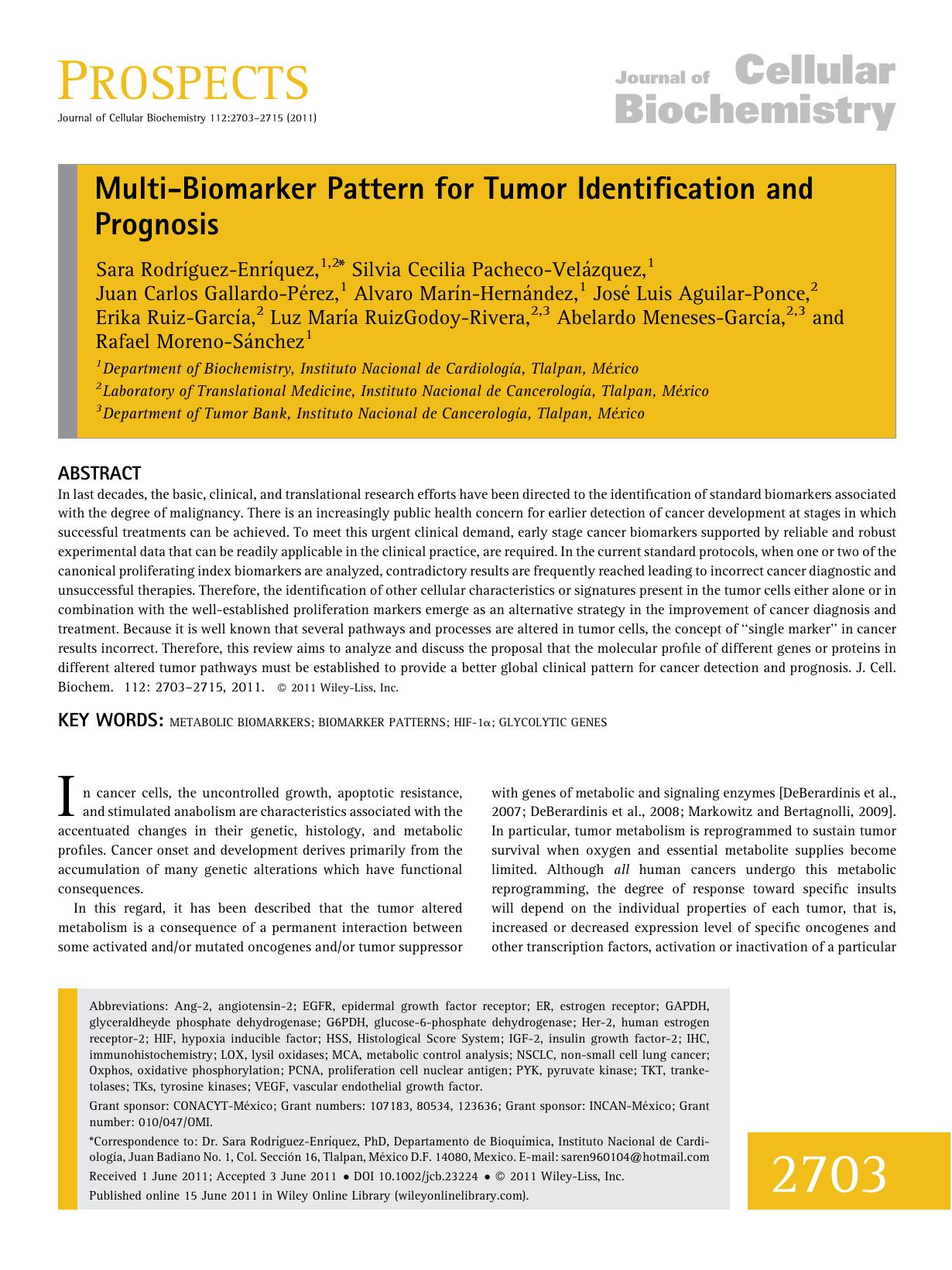 Multibiomarker pattern for tumor identification and prognosis by Unknown