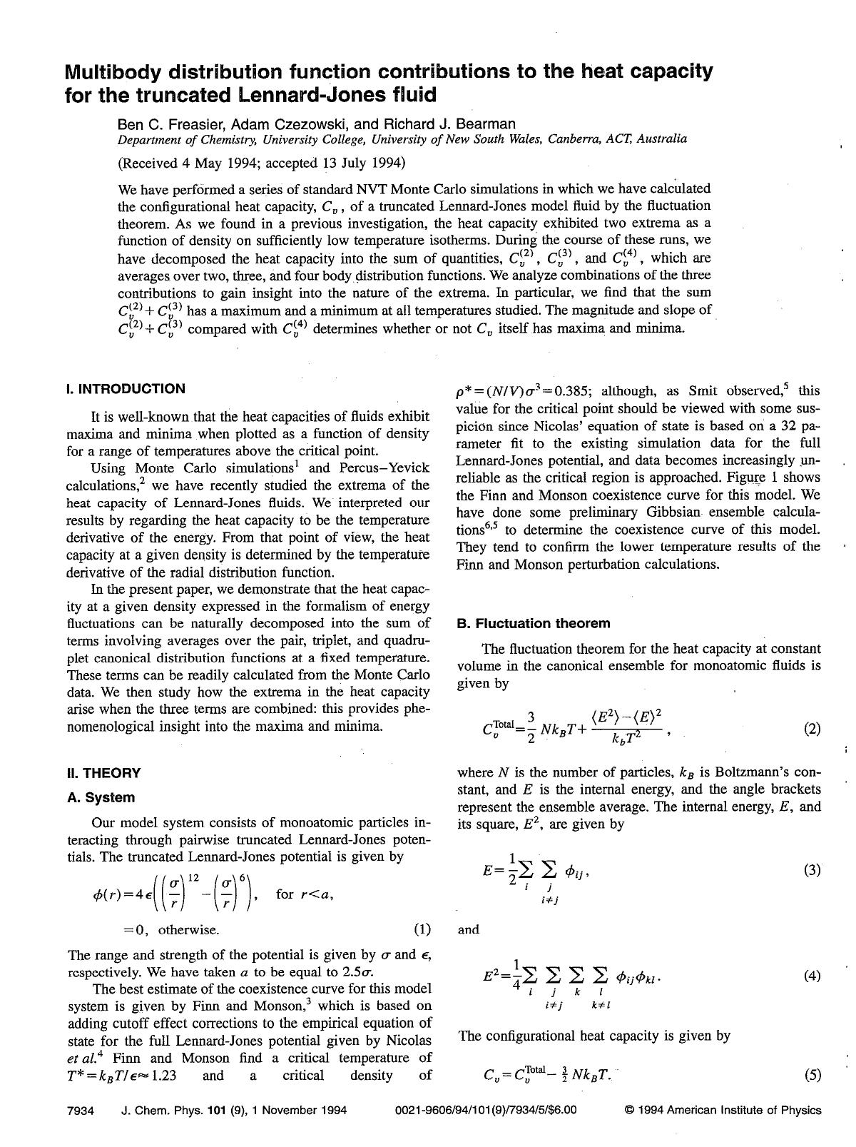 Multibody distribution function contributions to the heat capacity for the truncated Lennard-Jones fluid by Ben C. Freasier; Adam Czezowski; Richard J. Bearman