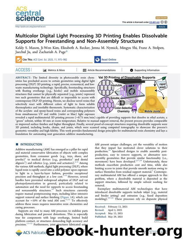 Multicolor Digital Light Processing 3D Printing Enables Dissolvable Supports for Freestanding and Non-Assembly Structures by unknow