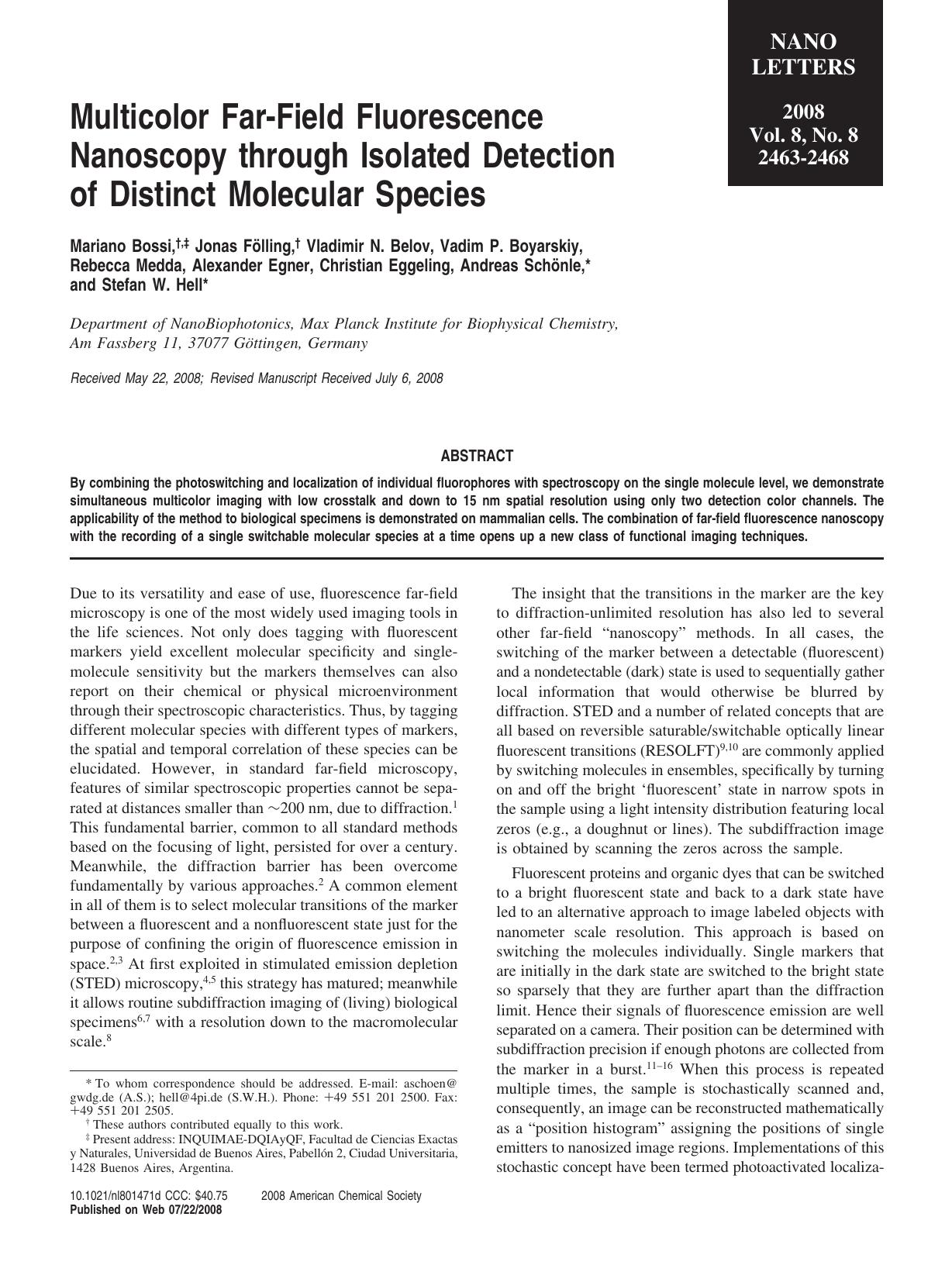 Multicolor Far-Field Fluorescence Nanoscopy through Isolated Detection of Distinct Molecular Species by Unknown