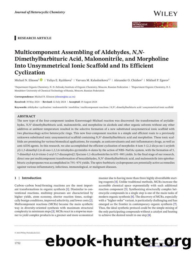 Multicomponent assembling of aldehydes, N,Nâdimethylbarbituric acid, malononitrile, and morpholine into unsymmetrical ionic scaffold and its efficient cyclization by Unknown