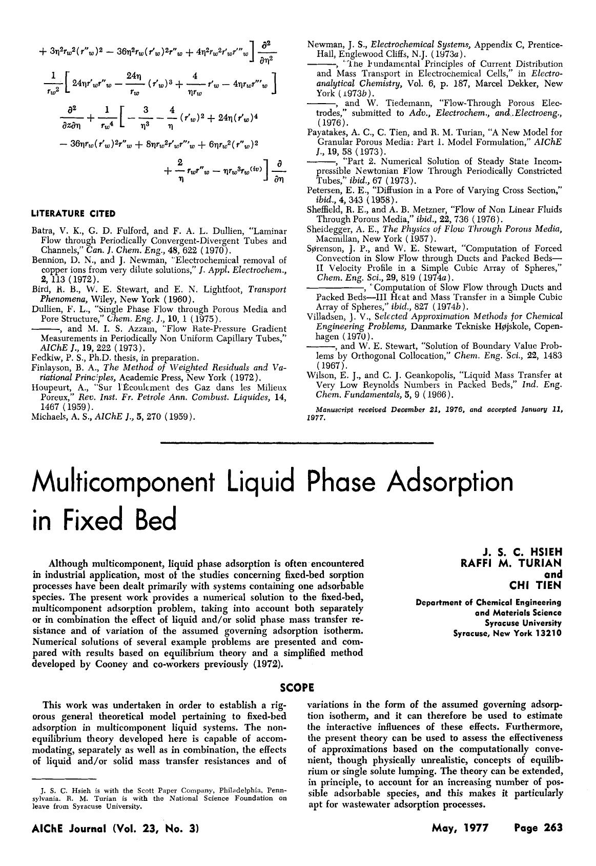 Multicomponent liquid phase adsorption in fixed bed by Unknown
