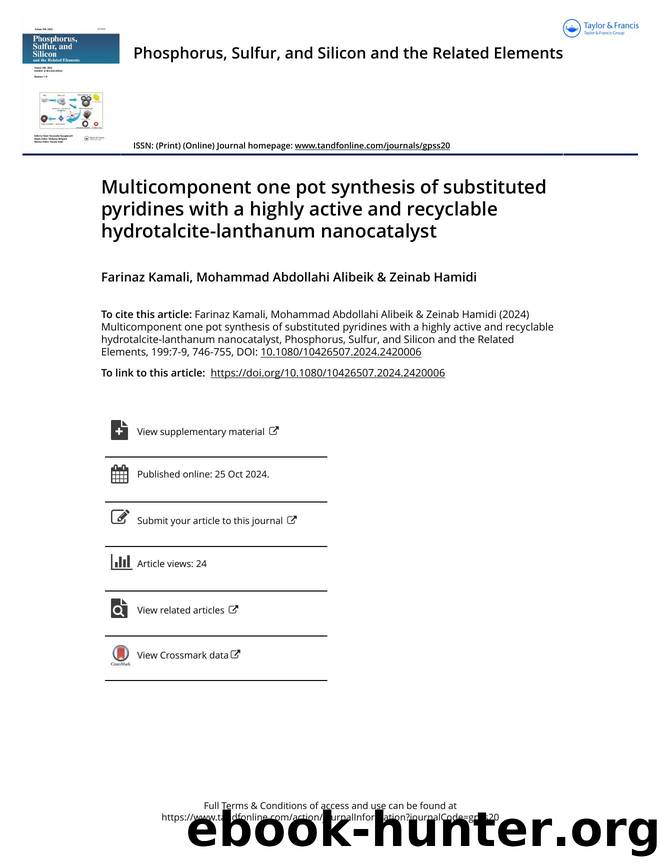 Multicomponent one pot synthesis of substituted pyridines with a highly active and recyclable hydrotalcite-lanthanum nanocatalyst by Kamali Farinaz & Abdollahi Alibeik Mohammad & Hamidi Zeinab