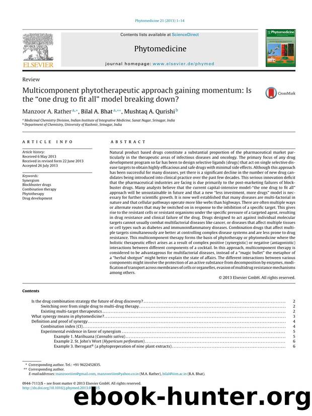 Multicomponent phytotherapeutic approach gaining momentum: Is the âone drug to fit allâ model breaking down? by Manzoor A. Rather & Bilal A. Bhat & Mushtaq A. Qurishi