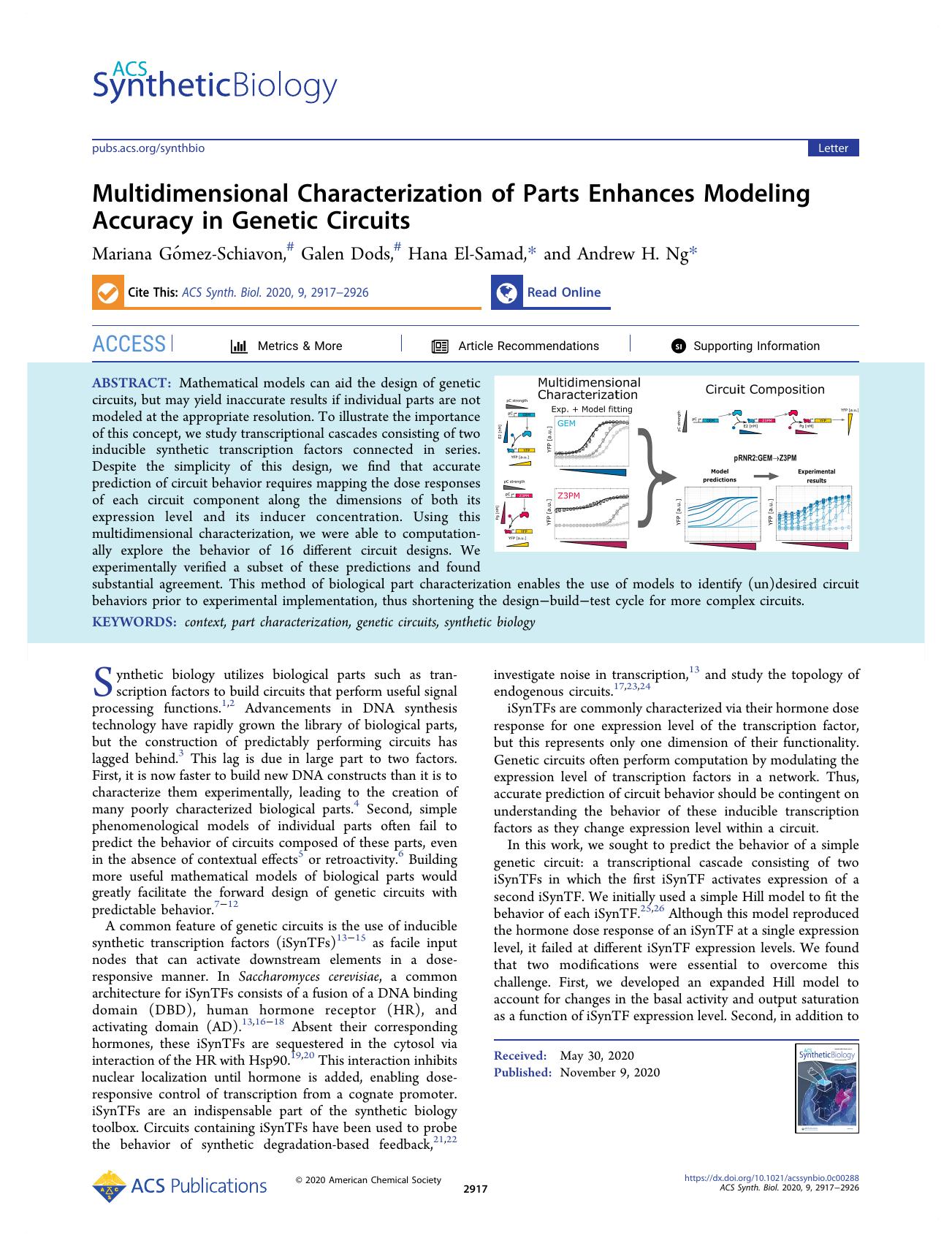 Multidimensional Characterization of Parts Enhances Modeling Accuracy in Genetic Circuits by Mariana Gómez-Schiavon Galen Dods Hana El-Samad and Andrew H. Ng