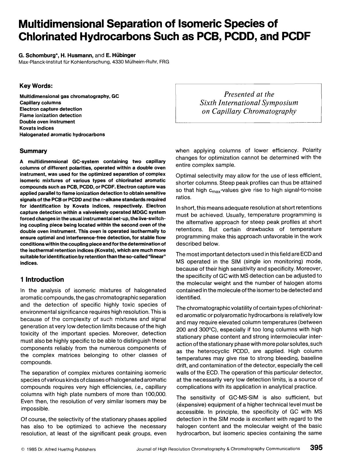 Multidimensional separation of isomeric species of chlorinated hydrocarbons such as PCB, PCDD, and PCDF by Unknown