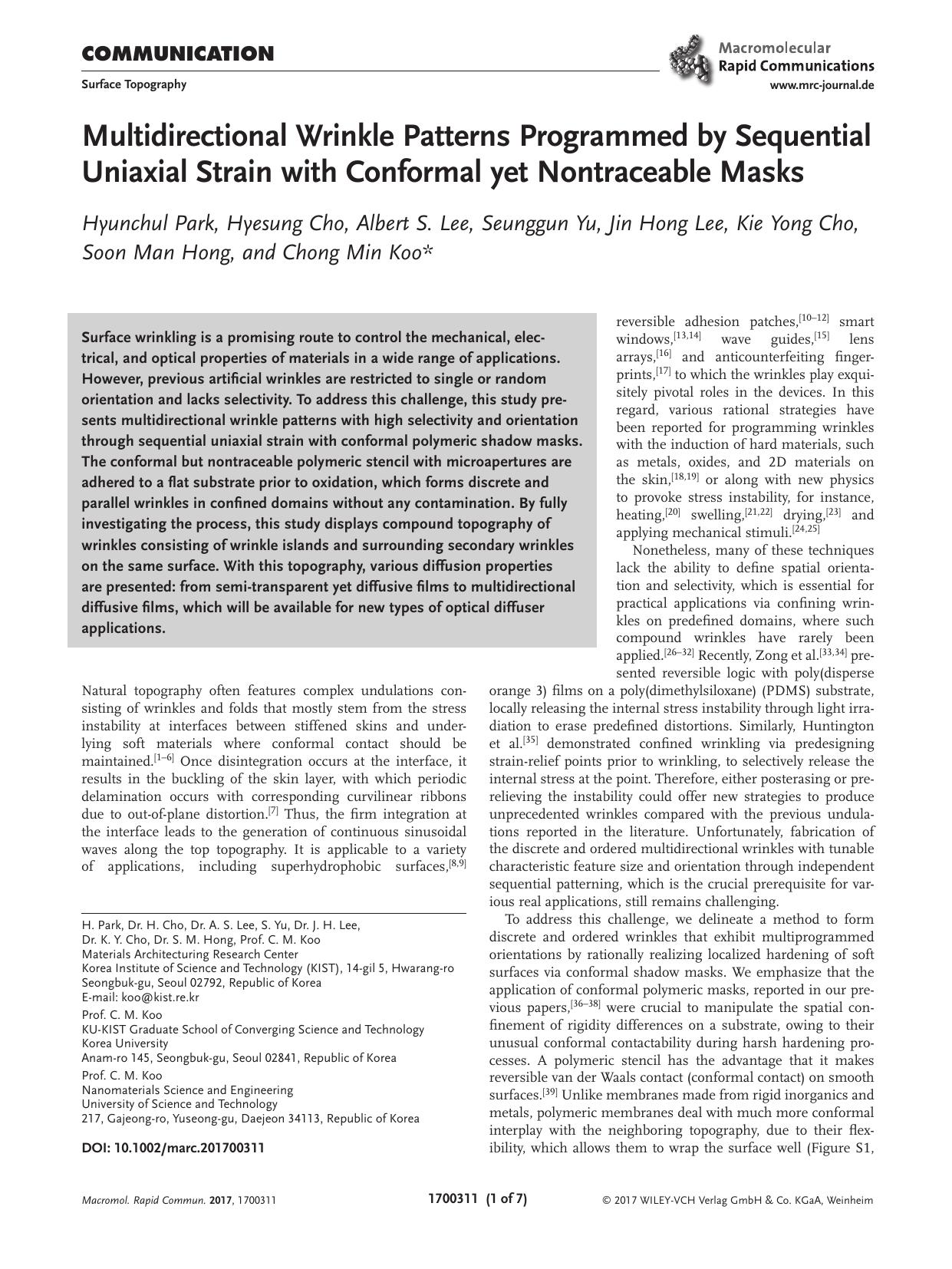 Multidirectional Wrinkle Patterns Programmed by Sequential Uniaxial Strain with Conformal yet Nontraceable Masks by Unknown