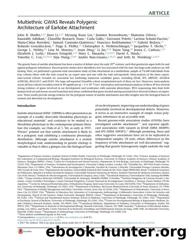 Multiethnic GWAS Reveals Polygenic Architecture of Earlobe Attachment by unknow