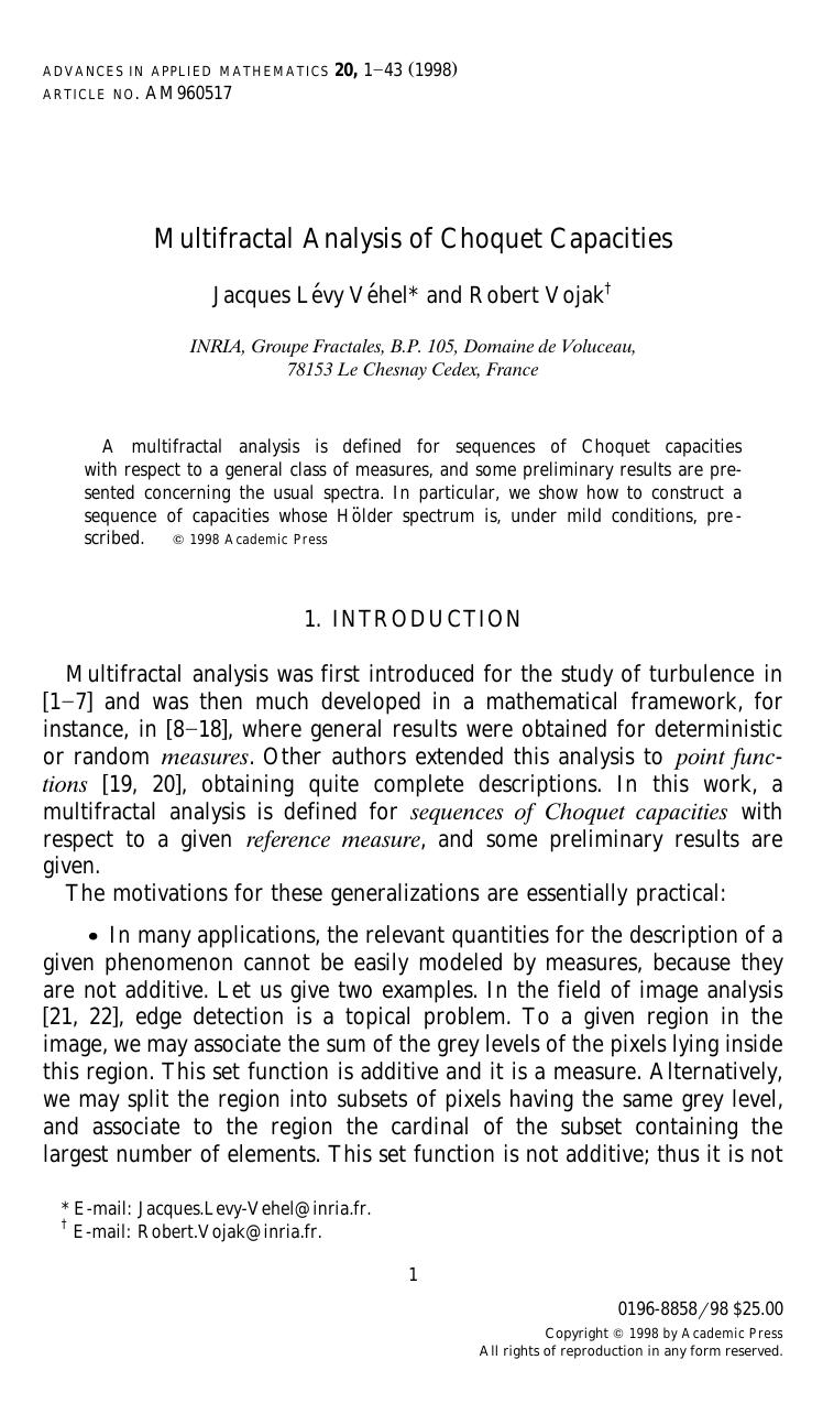 Multifractal Analysis of Choquet Capacities by Vehel J. L. et al