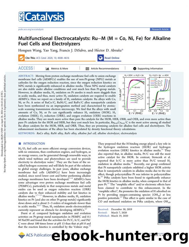 Multifunctional Electrocatalysts: RuâM (M = Co, Ni, Fe) for Alkaline Fuel Cells and Electrolyzers by Hongsen Wang Yao Yang Francis J. DiSalvo & Héctor D. Abruña