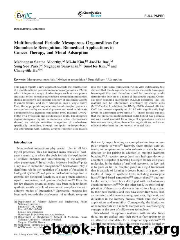 Multifunctional Periodic Mesoporous Organosilicas for Biomolecule Recognition, Biomedical Applications in Cancer Therapy, and Metal Adsorption by Unknown