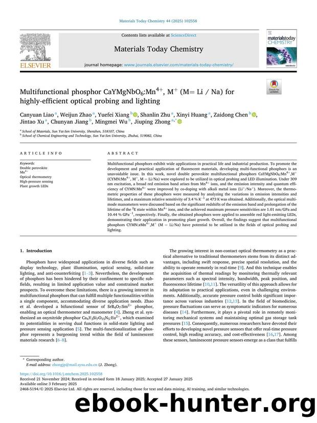 Multifunctional phosphor CaYMgNbO6:Mn4+, M+ (M= Li  Na) for highly-efficient optical probing and lighting by unknow
