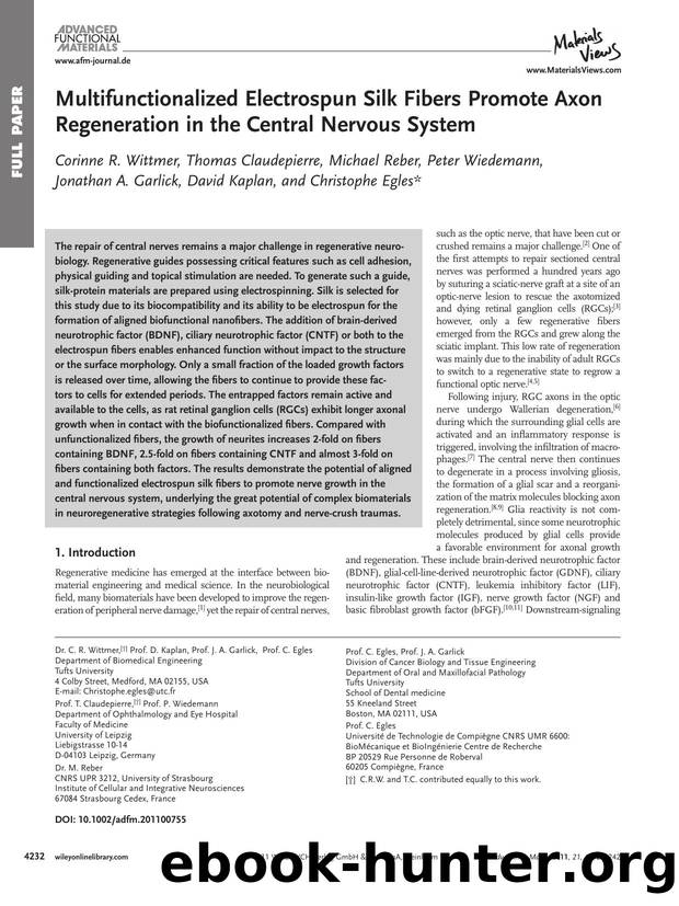 Multifunctionalized Electrospun Silk Fibers Promote Axon Regeneration in the Central Nervous System by wcu
