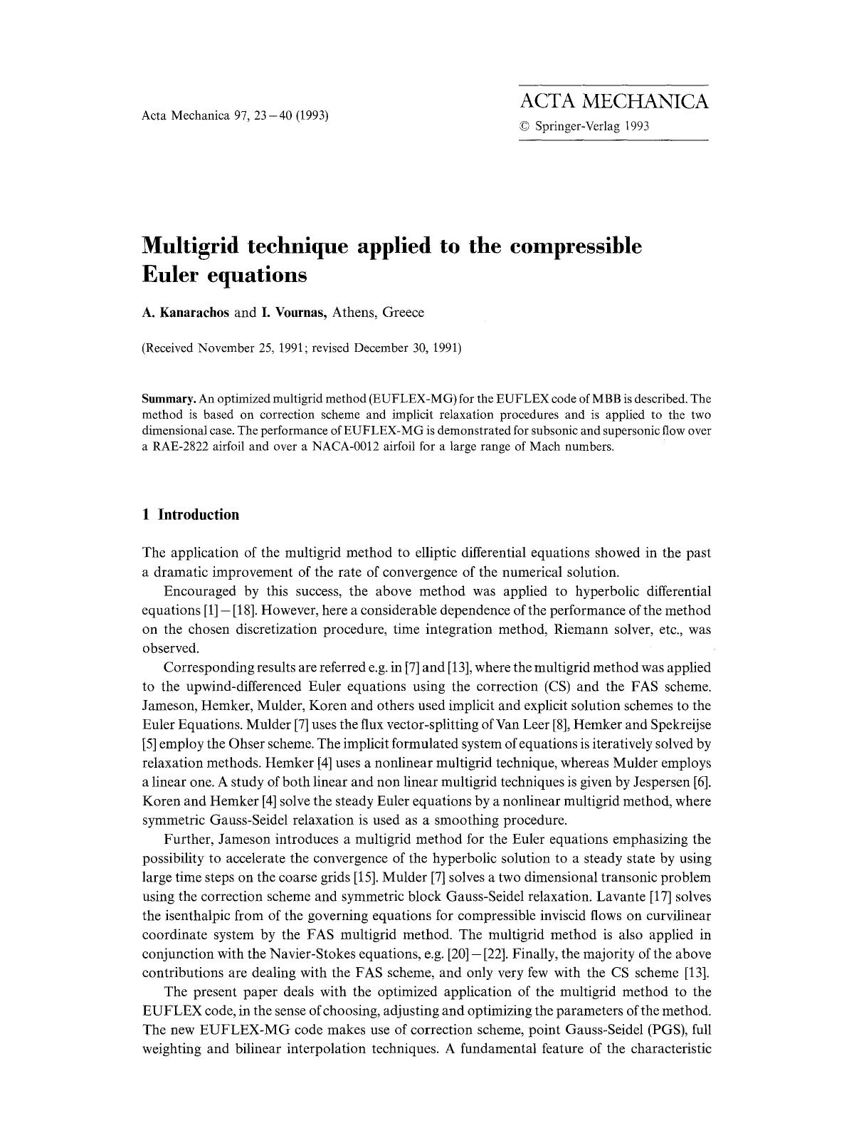 Multigrid technique applied to the compressible Euler equations by Unknown