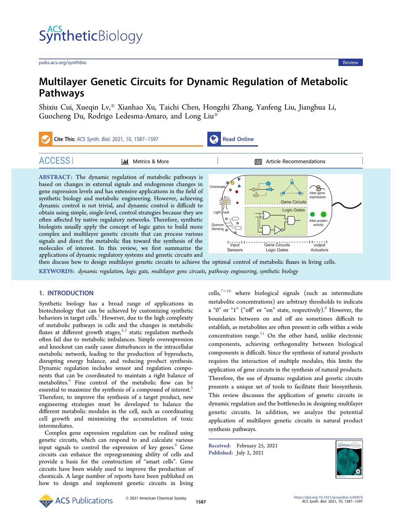 Multilayer Genetic Circuits for Dynamic Regulation of Metabolic Pathways by unknow