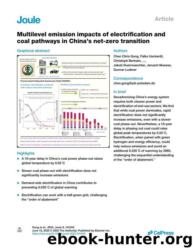 Multilevel emission impacts of electrification and coal pathways in Chinaâs net-zero transition by unknow