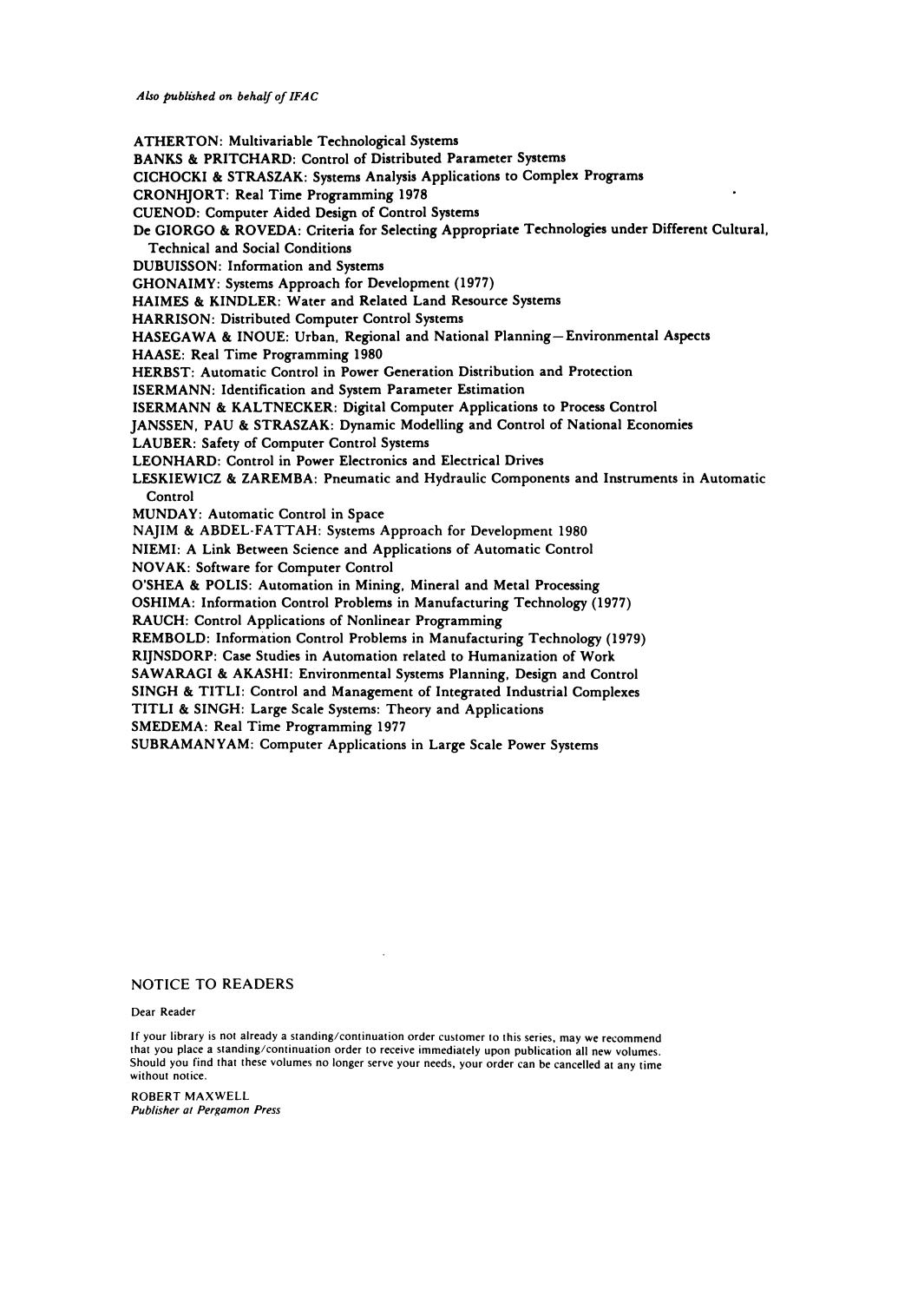 Multilingual Glossary of Automatic Control Technology. English, French, German, Russian, Italian, Spanish, Japanese by David T. Broadbent David T. Broadbent International Federation of Automatic Control