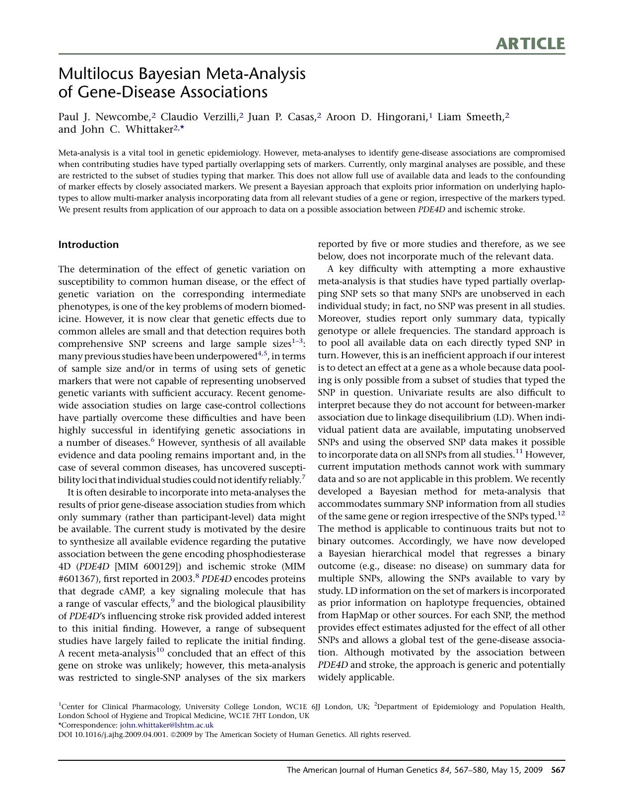 Multilocus Bayesian Meta-Analysis of Gene-Disease Associations by unknow