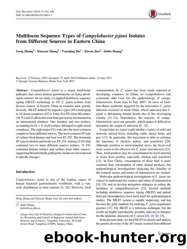 Multilocus Sequence Types of Campylobacter jejuni Isolates from Different Sources in Eastern China by Gong Zhang & Xiaoyan Zhang & Yuanqing Hu & Xin-an Jiao & Jinlin Huang