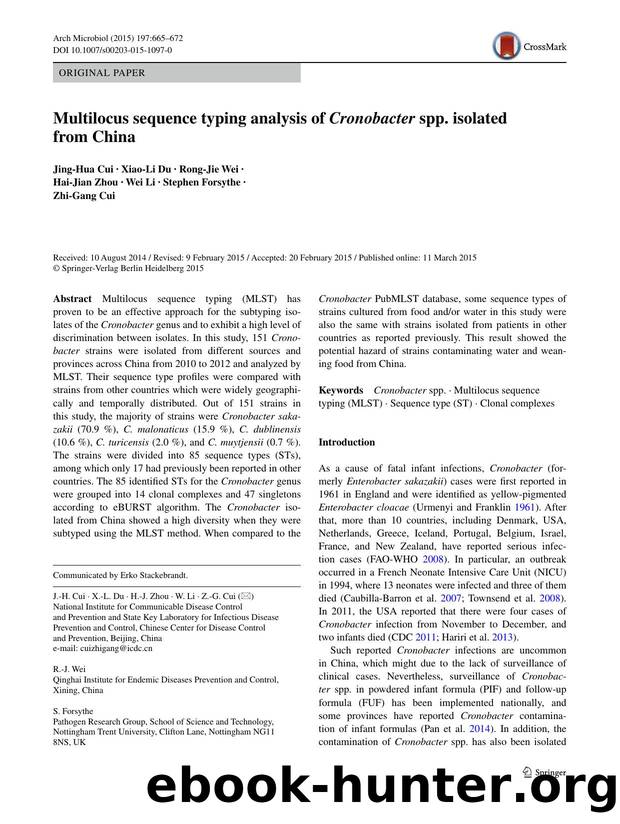 Multilocus sequence typing analysis of Cronobacter spp. isolated from China by Jing-Hua Cui & Xiao-Li Du & Rong-Jie Wei & Hai-Jian Zhou & Wei Li & Stephen Forsythe & Zhi-Gang Cui