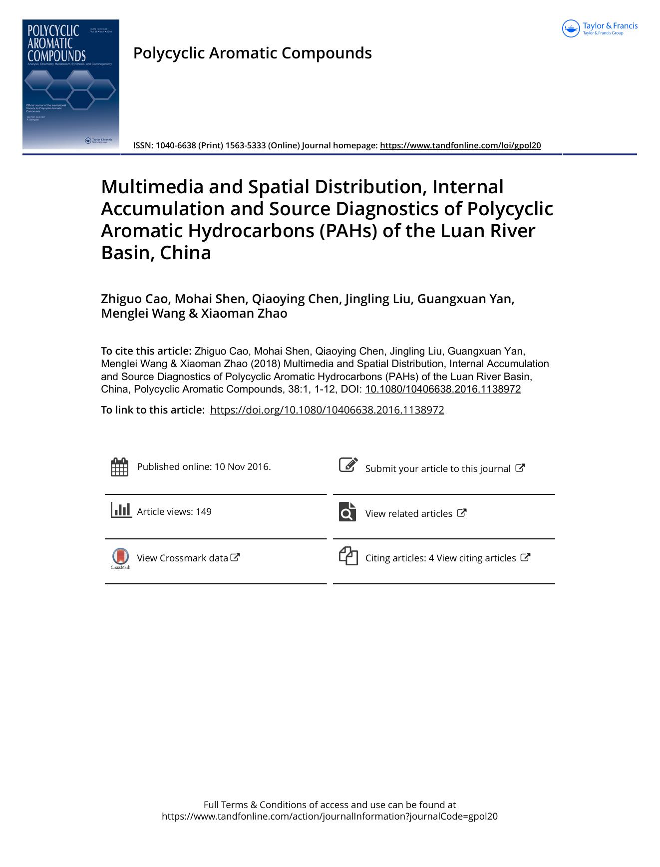 Multimedia and Spatial Distribution, Internal Accumulation and Source Diagnostics of Polycyclic Aromatic Hydrocarbons (PAHs) of the Luan River Basin, China by Zhiguo Cao & Mohai Shen & Qiaoying Chen & Jingling Liu & Guangxuan Yan & Menglei Wang & Xiaoman Zhao