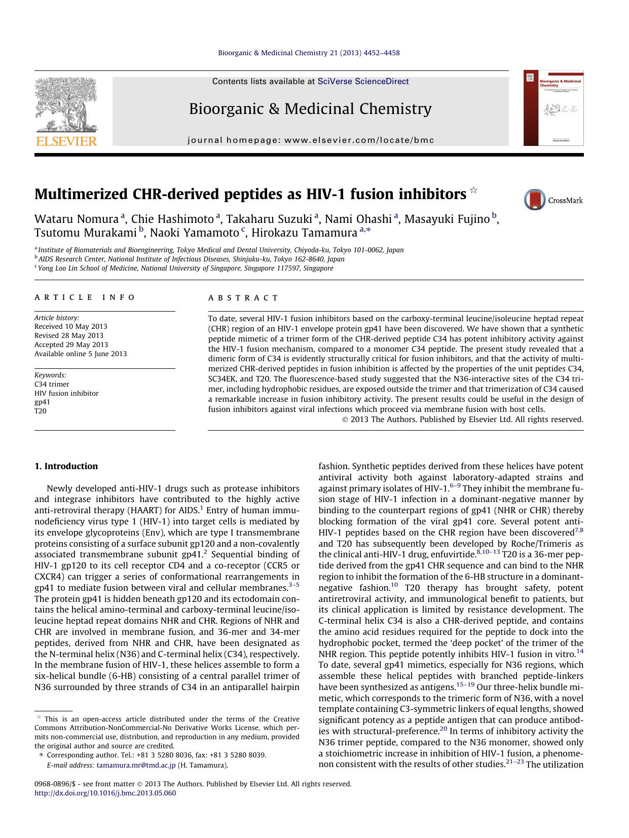 Multimerized CHR-derived peptides as HIV-1 fusion inhibitors by unknow