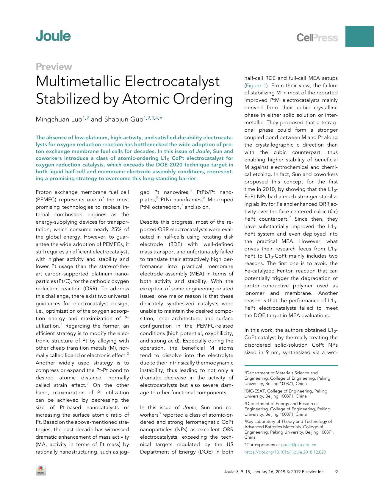 Multimetallic Electrocatalyst Stabilized by Atomic Ordering by Mingchuan Luo & Shaojun Guo