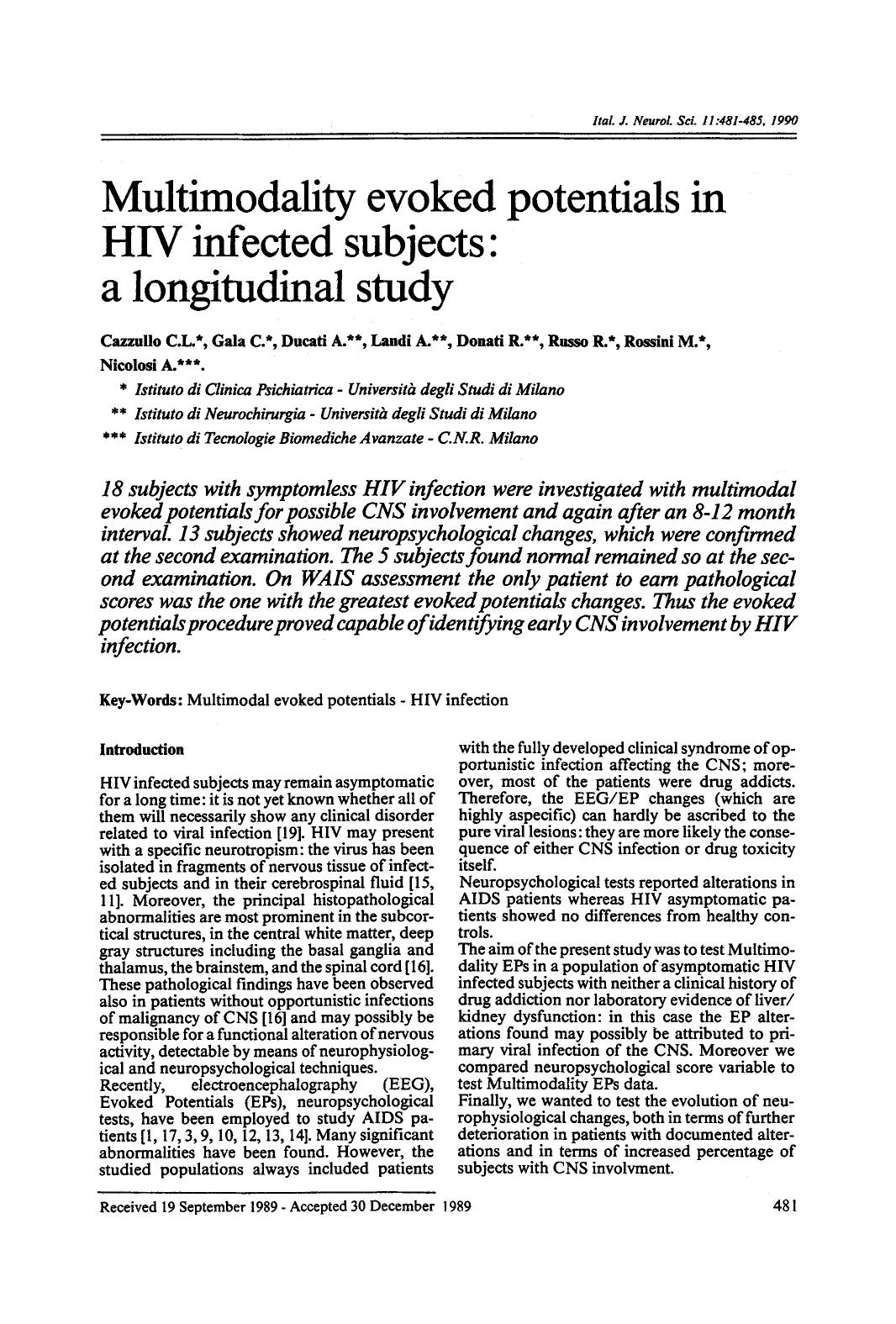 Multimodality evoked potentials in HIV infected subjects: A longitudinal study by Unknown