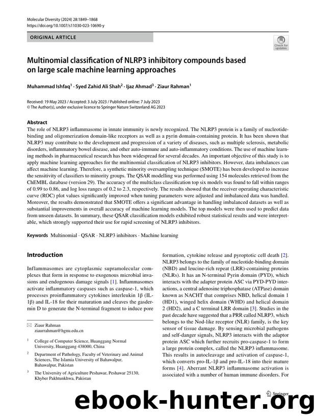 Multinomial classification of NLRP3 inhibitory compounds based on large scale machine learning approaches by Muhammad Ishfaq & Syed Zahid Ali Shah & Ijaz Ahmad & Ziaur Rahman