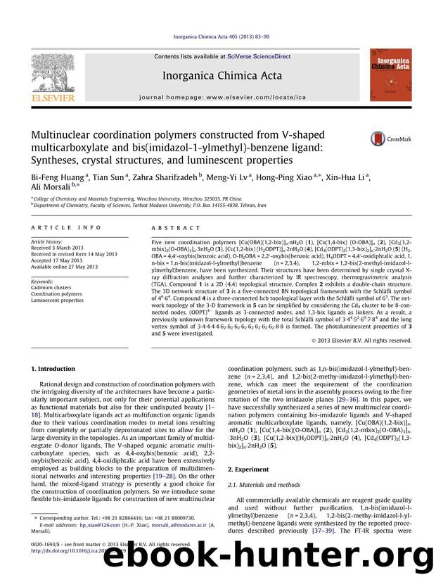 Multinuclear coordination polymers constructed from V-shaped multicarboxylate and bis(imidazol-1-ylmethyl)-benzene ligand: Syntheses, crystal structures, and luminescent properties by unknow