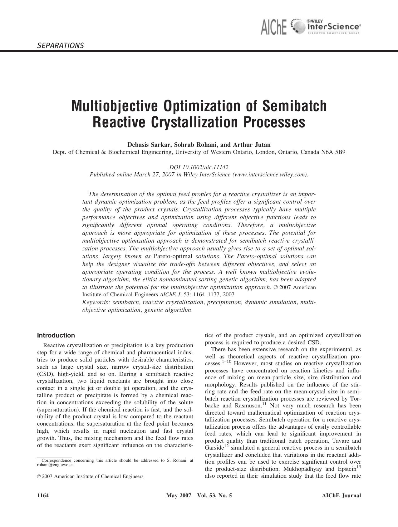 Multiobjective optimization of semibatch reactive crystallization processes by Unknown