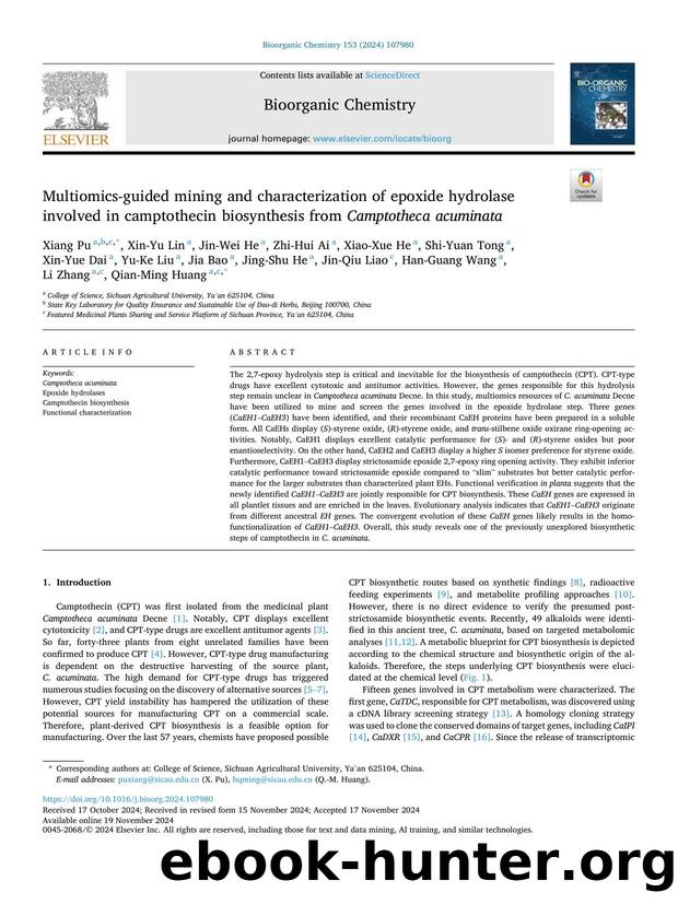 Multiomics-guided mining and characterization of epoxide hydrolase involved in camptothecin biosynthesis from Camptotheca acuminata by unknow