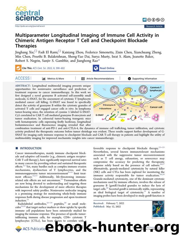 Multiparameter Longitudinal Imaging of Immune Cell Activity in Chimeric Antigen Receptor T Cell and Checkpoint Blockade Therapies by unknow