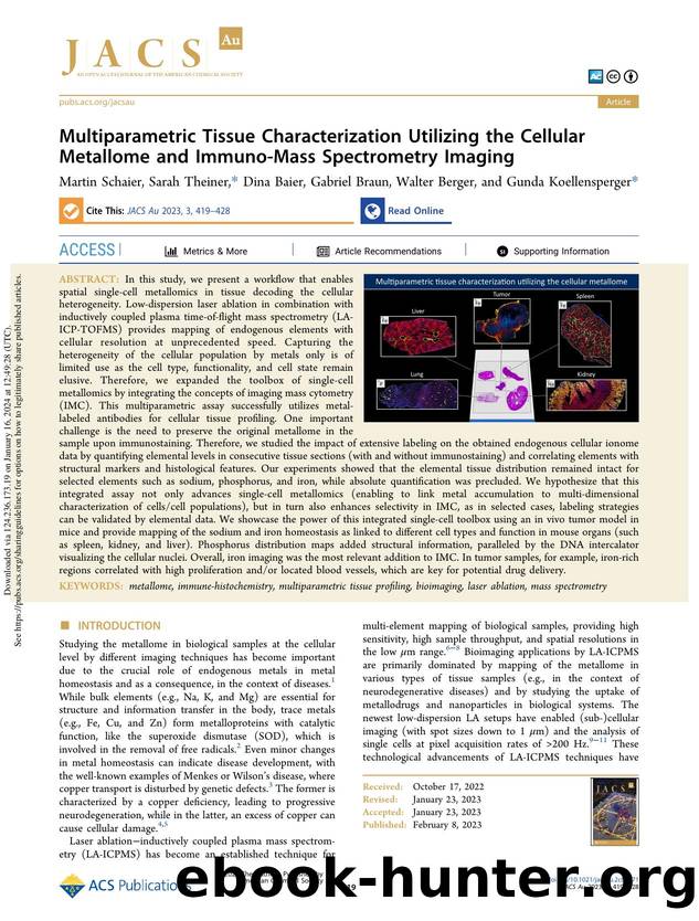 Multiparametric Tissue Characterization Utilizing the Cellular Metallome and Immuno-Mass Spectrometry Imaging by Martin Schaier Sarah Theiner Dina Baier Gabriel Braun Walter Berger & Gunda Koellensperger