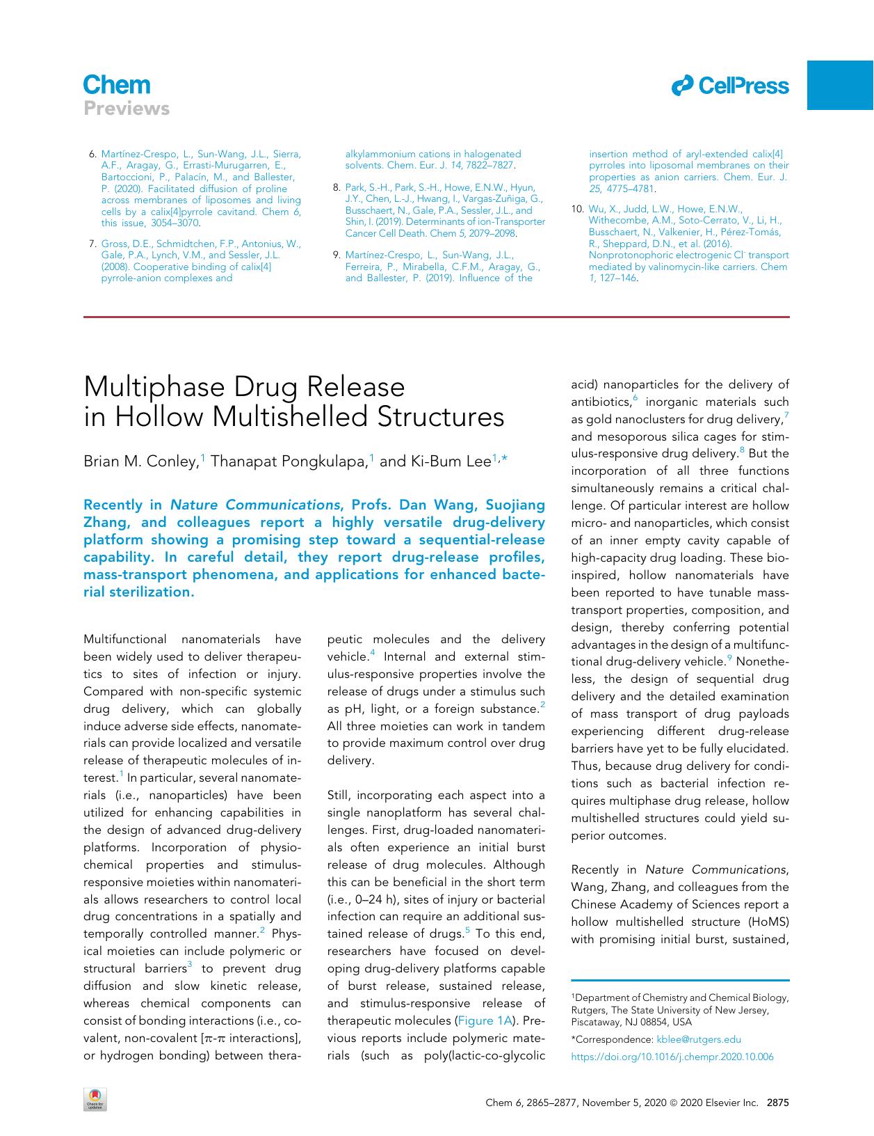 Multiphase Drug Release in Hollow Multishelled Structures by Brian M. Conley