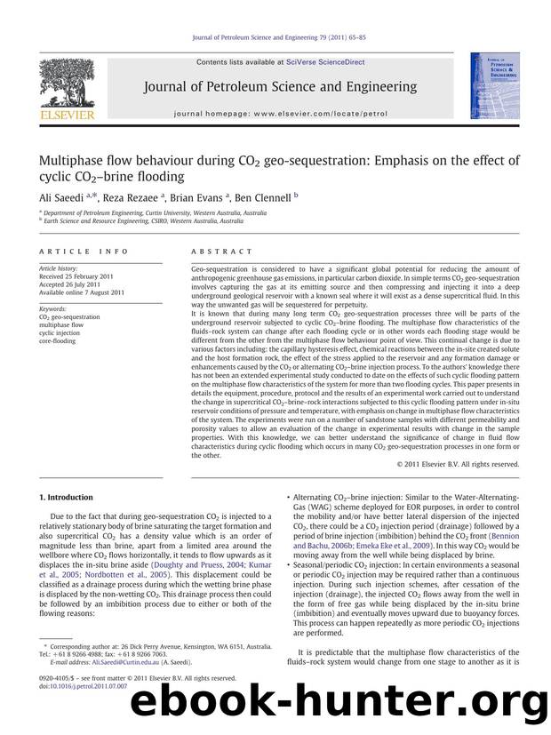 Multiphase flow behaviour during CO2 geo-sequestration: Emphasis on the effect of cyclic CO2âbrine flooding by Ali Saeedi