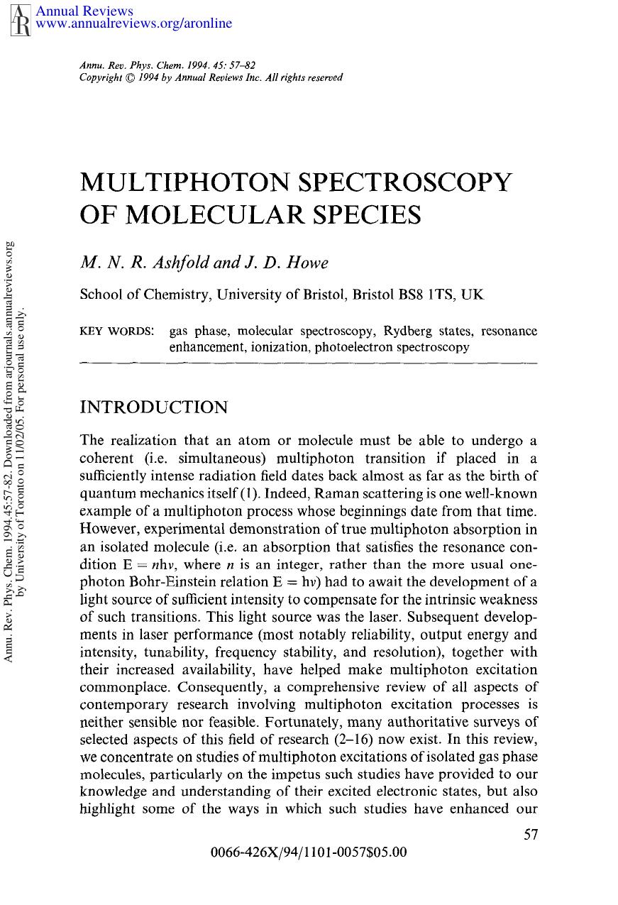 Multiphoton Spectroscopy of Molecular Species by M N R Ashfold & J D Howe