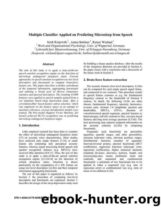 Multiple Classifier Applied on Predicting Microsleep from Speech by 