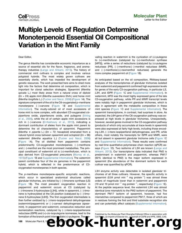 Multiple Levels of Regulation Determine Monoterpenoid Essential Oil Compositional Variation in the Mint Family by Amirhossein Ahkami & Sean R. Johnson & Narayanan Srividya & Bernd Markus Lange