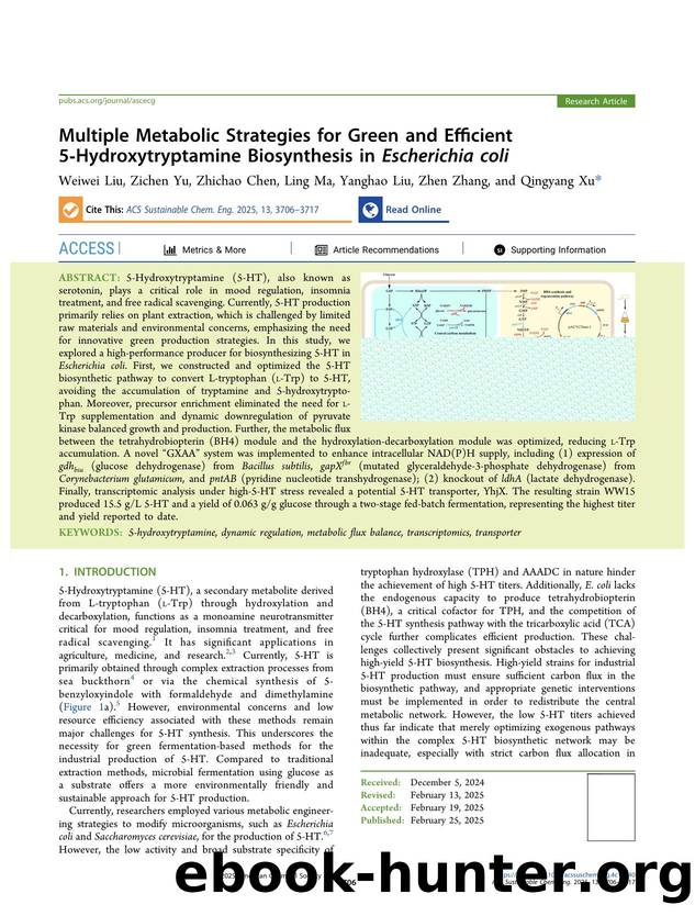 Multiple Metabolic Strategies for Green and Efficient 5-Hydroxytryptamine Biosynthesis in Escherichia coli by Weiwei Liu Zichen Yu Zhichao Chen Ling Ma Yanghao Liu Zhen Zhang and Qingyang Xu